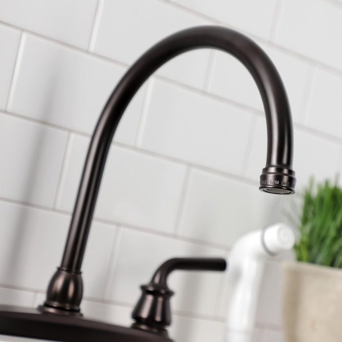 Kingston Brass KB725RXL Restoration Double-Handle 8" Centerset Kitchen Faucet with White Side Sprayer, Oil Rubbed Bronze