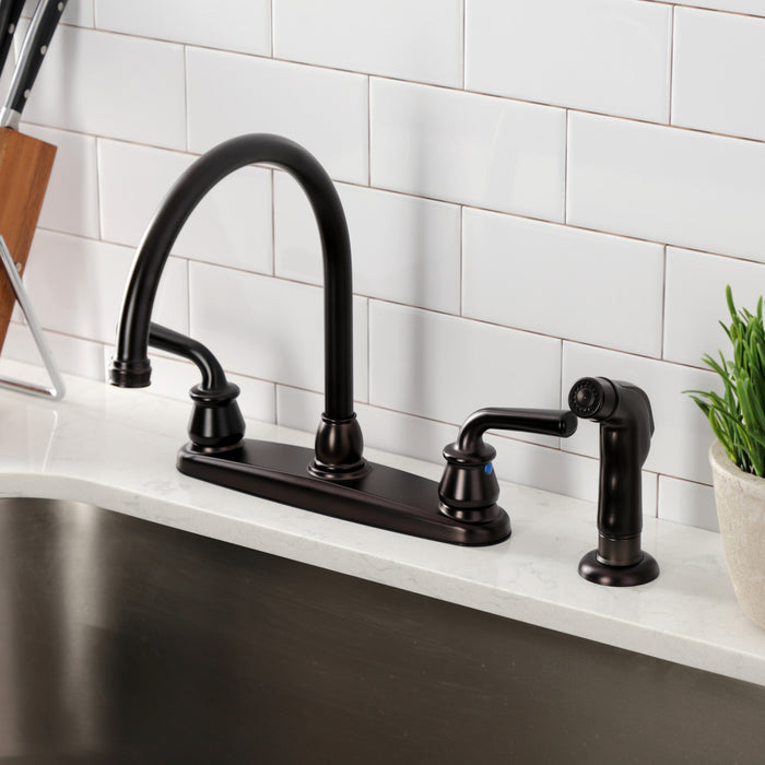 Kingston Brass KB725RXLSP Restoration Double-Handle 8" Centerset Kitchen Faucet with Side Sprayer, Oil Rubbed Bronze