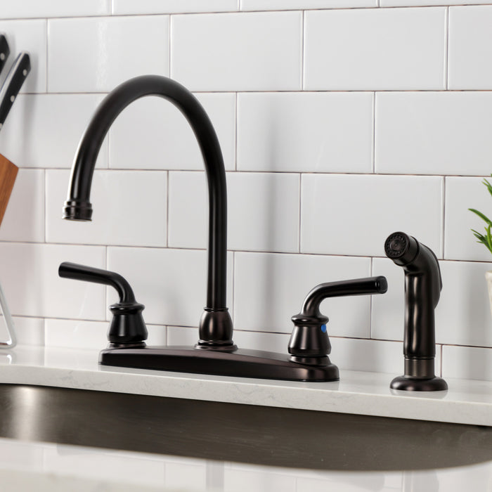 Kingston Brass KB725RXLSP Restoration Double-Handle 8" Centerset Kitchen Faucet with Side Sprayer, Oil Rubbed Bronze