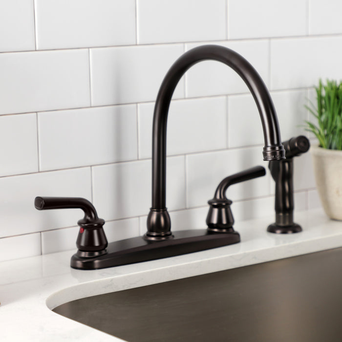 Kingston Brass KB725RXLSP Restoration Double-Handle 8" Centerset Kitchen Faucet with Side Sprayer, Oil Rubbed Bronze
