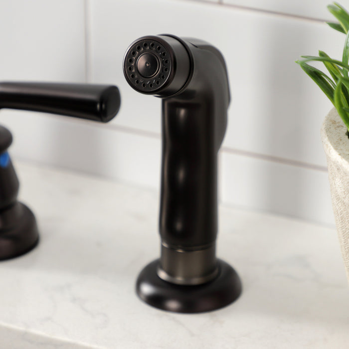 Kingston Brass KB725RXLSP Restoration Double-Handle 8" Centerset Kitchen Faucet with Side Sprayer, Oil Rubbed Bronze