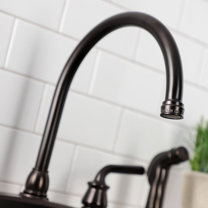 Kingston Brass KB725RXLSP Restoration Double-Handle 8" Centerset Kitchen Faucet with Side Sprayer, Oil Rubbed Bronze