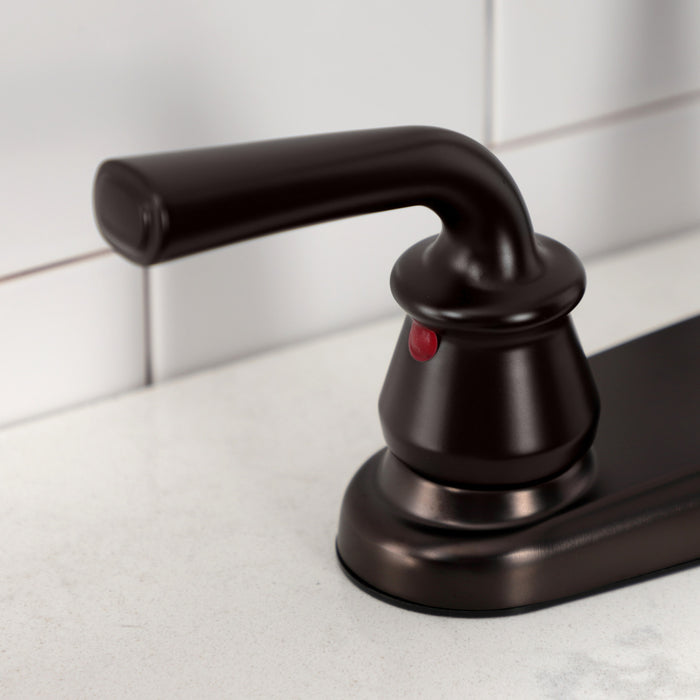 Kingston Brass KB725RXLSP Restoration Double-Handle 8" Centerset Kitchen Faucet with Side Sprayer, Oil Rubbed Bronze