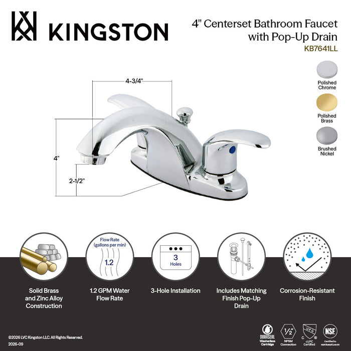 Kingston Brass KB7648LL Legacy Double-Handle 4" Centerset Bathroom Faucet with Pop-Up Drain, Brushed Nickel