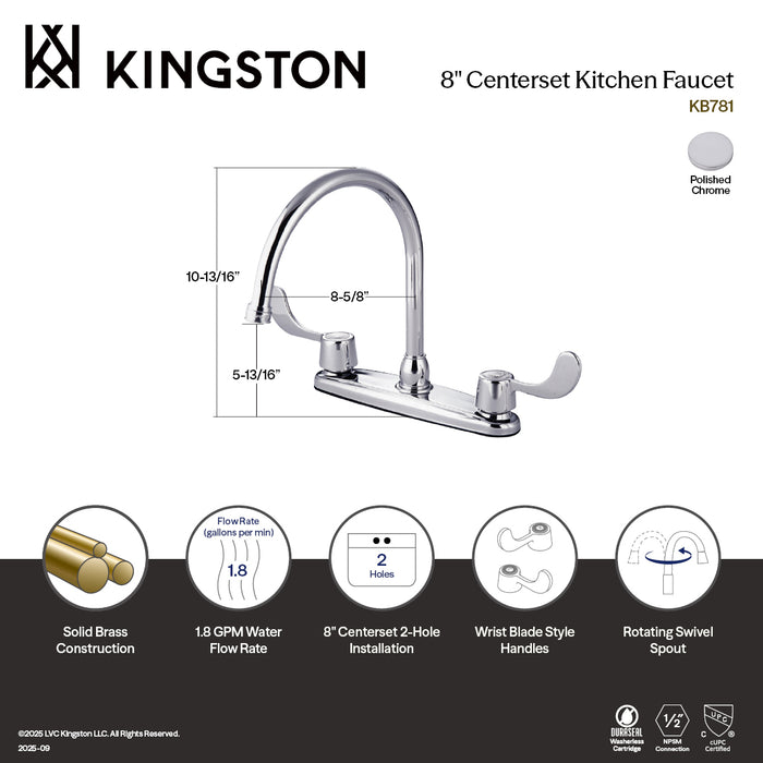 Kingston KB781 Vista Two-Handle 8" Centerset Kitchen Faucet, Polished Chrome