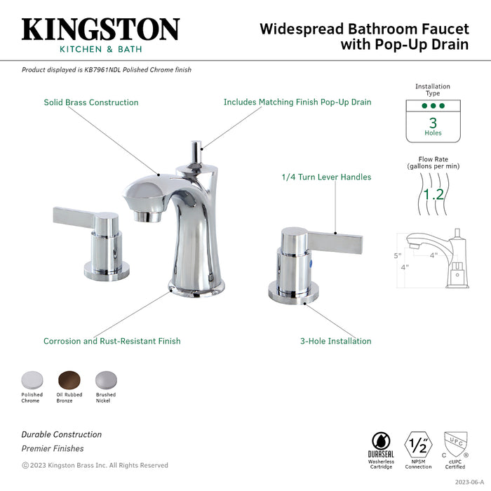 Kingston Brass KB7968NDL NuvoFusion Widespread Bathroom Faucet with Pop-Up Drain, Brushed Nickel