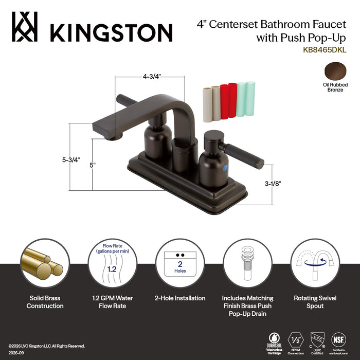 Kingston Brass KB8465DKL Kaiser Double-Handle 4" Centerset Bathroom Faucet with Push-Up Pop-Up, Oil Rubbed Bronze