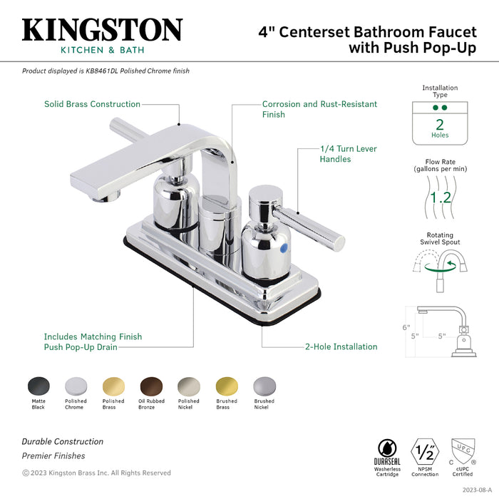 Kingston Brass KB8465DL Concord Double-Handle 4" Centerset Bathroom Faucet with Push-Up Pop-Up, Oil Rubbed Bronze