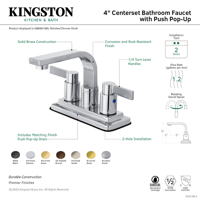 Kingston Brass KB8465NDL NuvoFusion Double-Handle 4" Centerset Bathroom Faucet with Push-Up Pop-Up, Oil Rubbed Bronze