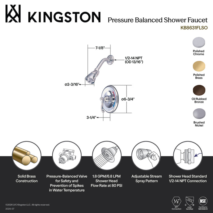Kingston Brass KB8635FLSO Royale Single-Handle Pressure Balanced Shower Faucet, Oil Rubbed Bronze