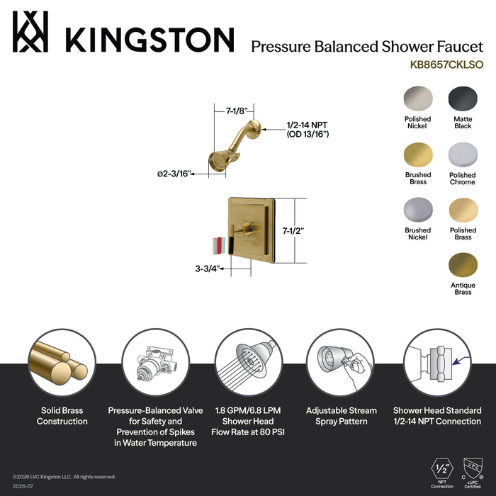 Kingston Brass KB8650CKLSO Kaiser Single-Handle Pressure Balanced Shower Faucet, Matte Black
