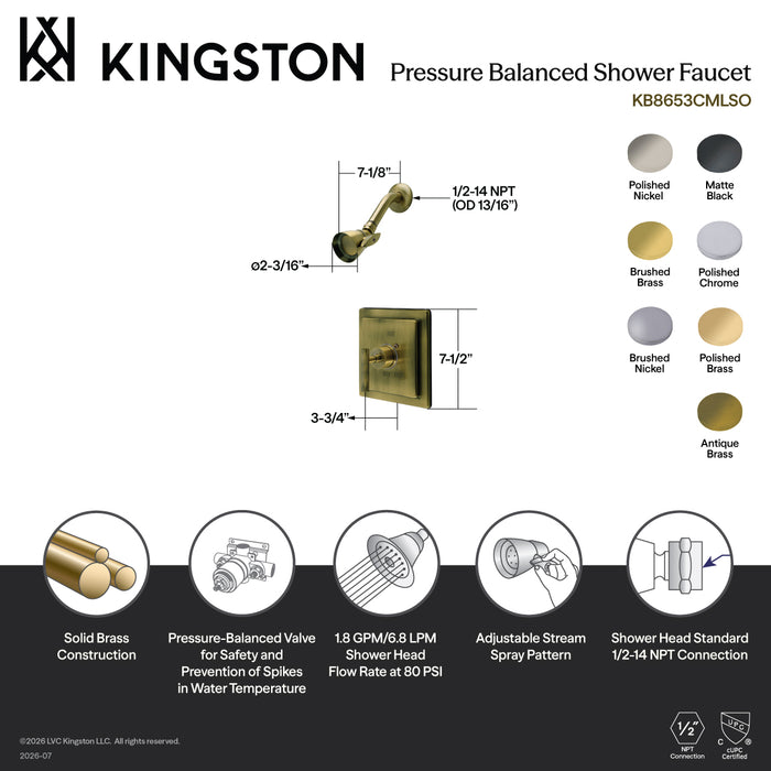 Kingston Brass KB8650CMLSO Manhattan Single-Handle Pressure Balanced Shower Faucet, Matte Black