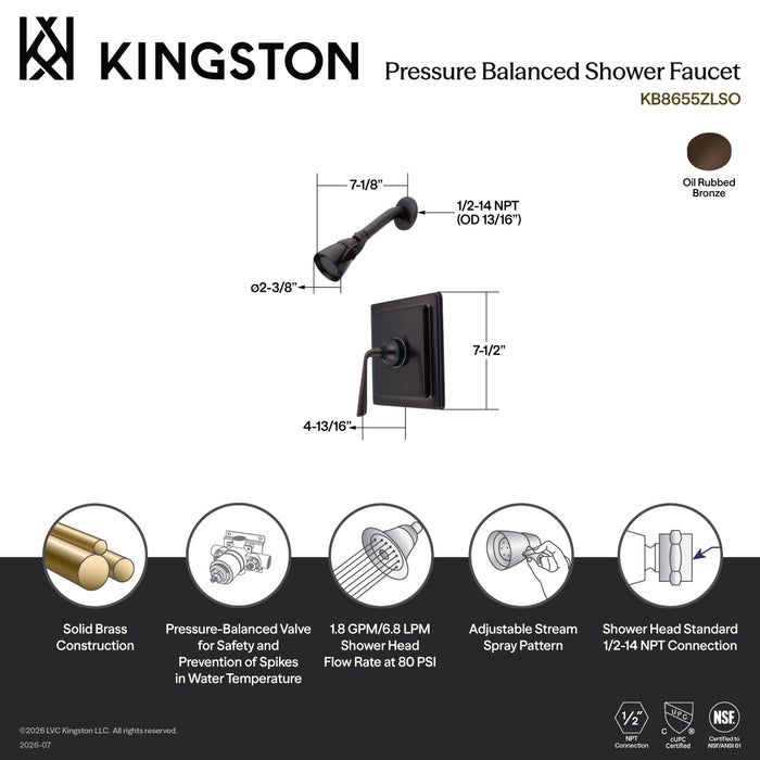 Kingston Brass KB8655ZLSO Single-Handle Pressure Balanced Shower Faucet, Oil Rubbed Bronze