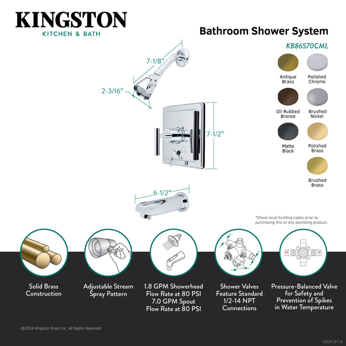 Kingston Brass KB86570CML Manhattan Single-Handle Pressure Balanced Tub and Shower Faucet, Brushed Brass