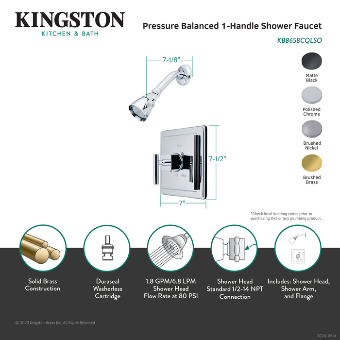 Kingston Brass KB8658CQLSO Claremont Single-Handle Pressure Balanced Shower Faucet, Brushed Nickel