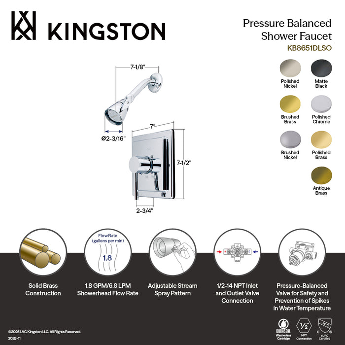 Kingston Brass KB8658DLSO Concord Single-Handle Pressure Balanced Shower Faucet, Brushed Nickel
