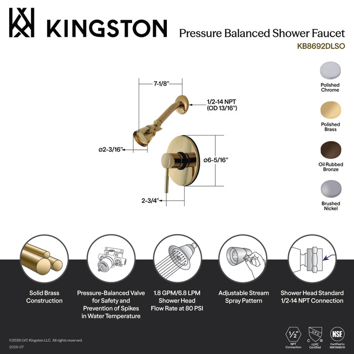 Kingston Brass KB8698DLSO Concord Single-Handle Pressure Balanced Shower Faucet, Brushed Nickel