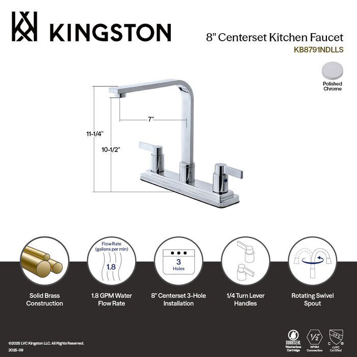Kingston KB8791NDLLS NuvoFusion Two-Handle 8" Centerset Kitchen Faucet, Polished Chrome