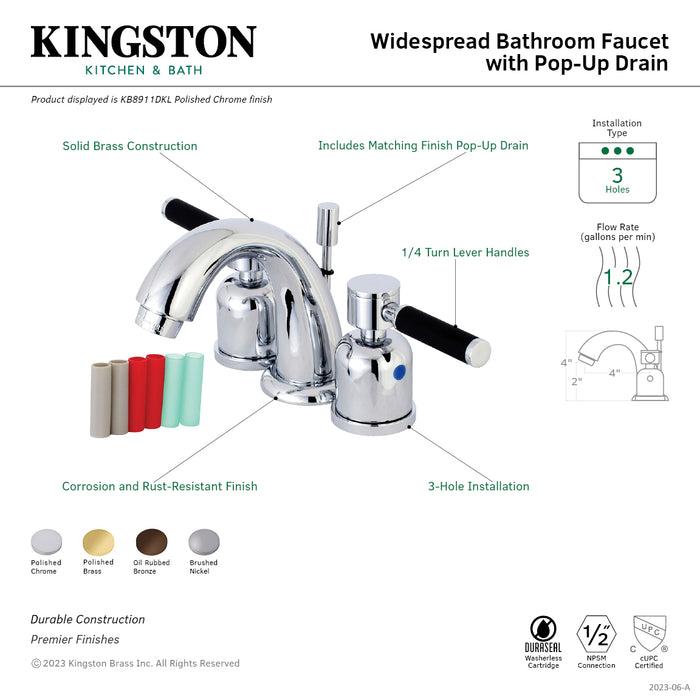 Kingston Brass KB8911DKL Kaiser Widespread Bathroom Faucet with Pop-Up Drain, Polished Chrome