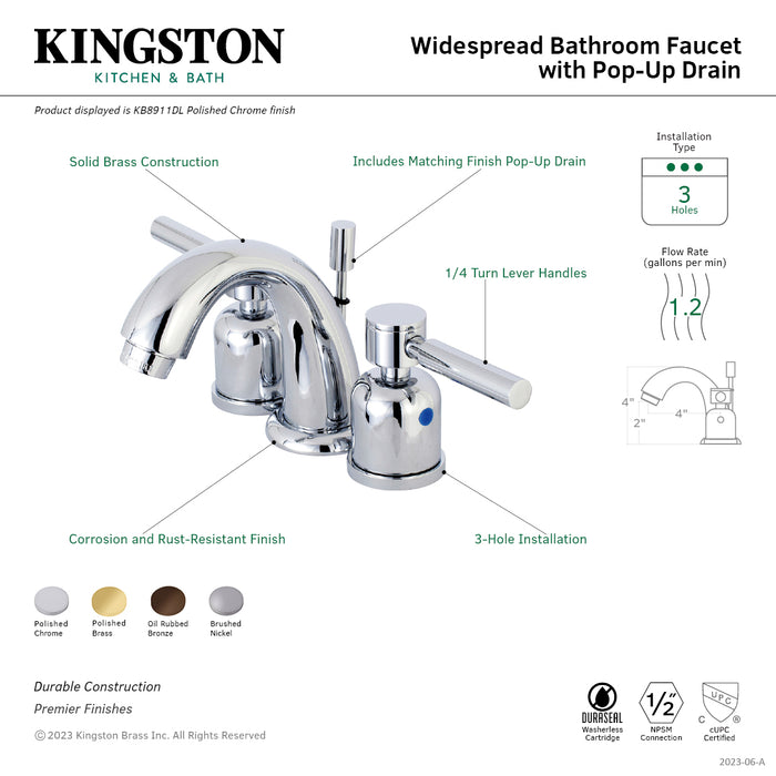 Kingston Brass KB8915DL Concord Widespread Bathroom Faucet with Retail Pop-Up Drain, Oil Rubbed Bronze