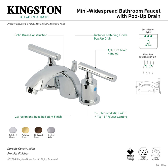 Kingston Brass KB8955CML Manhattan Mini-Widespread Bathroom Faucet with Pop-Up Drain, Oil Rubbed Bronze