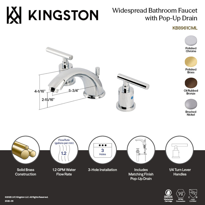 Kingston Brass KB8965CML Manhattan Widespread Bathroom Faucet with Pop-Up Drain, Oil Rubbed Bronze
