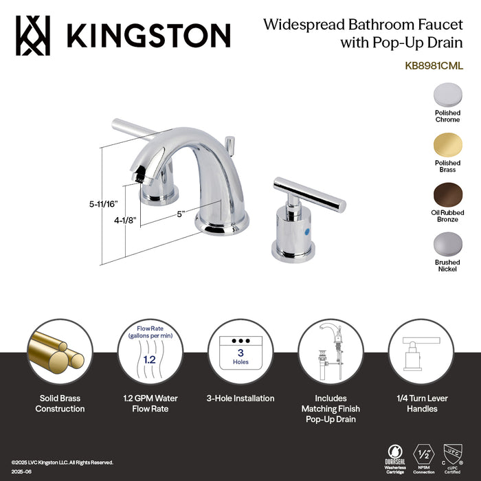 Kingston Brass KB8985CML Manhattan Widespread Bathroom Faucet with Pop-Up Drain, Oil Rubbed Bronze