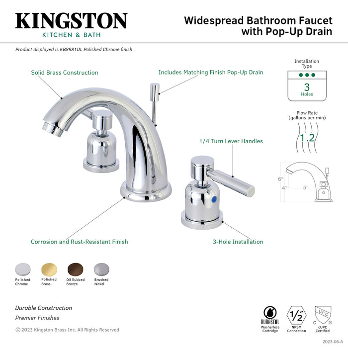 Kingston Brass KB8985DL Concord Widespread Bathroom Faucet with Retail Pop-Up Drain, Oil Rubbed Bronze