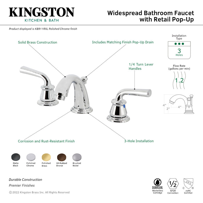 Kingston Brass KB915RXL Restoration Widespread Bathroom Faucet with Retail Pop-Up Drain, Oil Rubbed Bronze