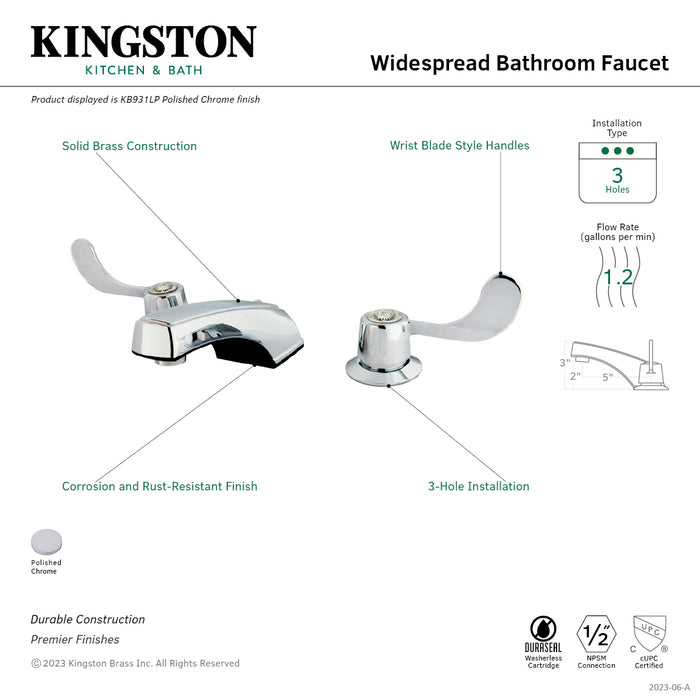 Kingston Brass KB931LP Vista Widespread Bathroom Faucet, Polished Chrome