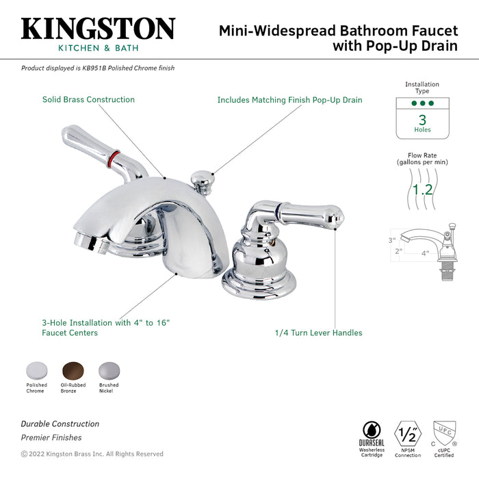 Kingston Brass KB951B Victorian Mini-Widespread Bathroom Faucet with Brass Pop-Up Drain, Polished Chrome