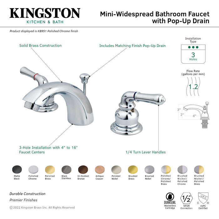 Kingston Brass KB953 Magellan Mini-Widespread Bathroom Faucet with Pop-Up Drain, Black Stainless