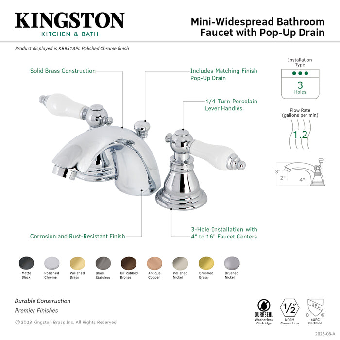 Kingston Brass KB953APL American Patriot Mini-Widespread Bathroom Faucet with Pop-Up Drain, Black Stainless