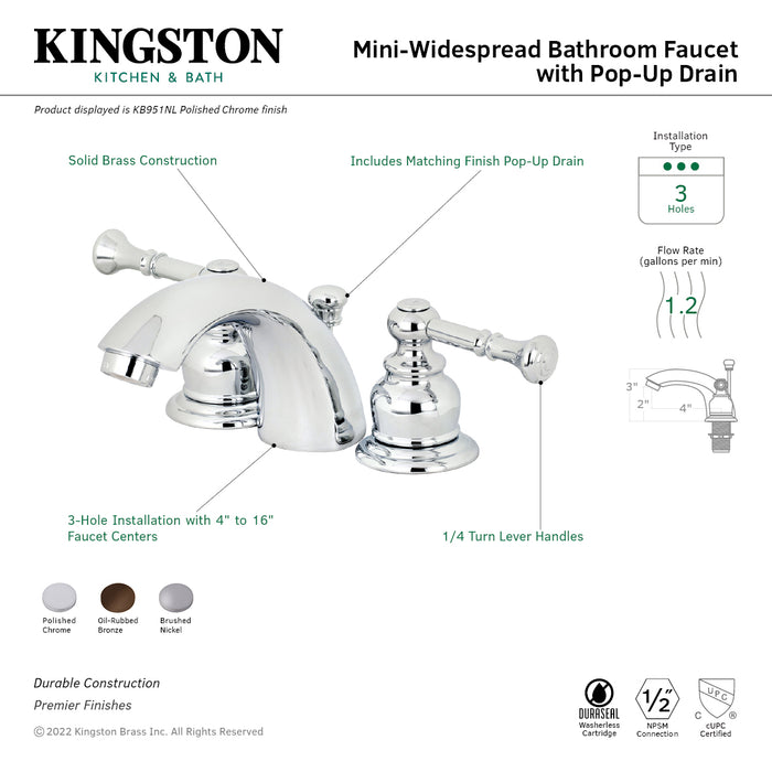 Kingston Brass KB955NL Naples Mini-Widespread Bathroom Faucet with Pop-Up Drain, Oil Rubbed Bronze