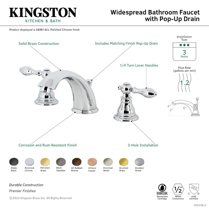Kingston Brass KB963ACL American Classic Widespread Bathroom Faucet with Retail Pop-Up, Black Stainless