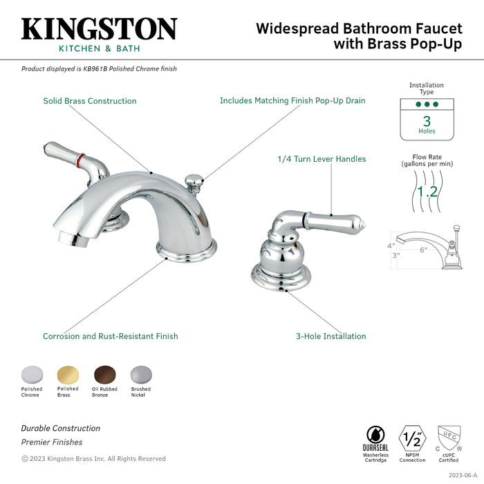 Kingston Brass KB965B Magellan Widespread Bathroom Faucet with Brass Pop-Up Drain, Oil Rubbed Bronze