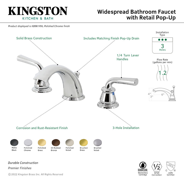 Kingston Brass KB965RXL Restoration Widespread Bathroom Faucet with Retail Pop-Up Drain, Oil Rubbed Bronze