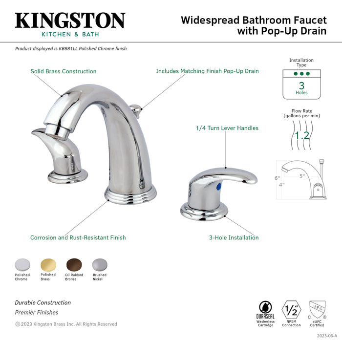 Kingston Brass KB982LL Magellan Widespread Bathroom Faucet with Pop-Up Drain, Polished Brass