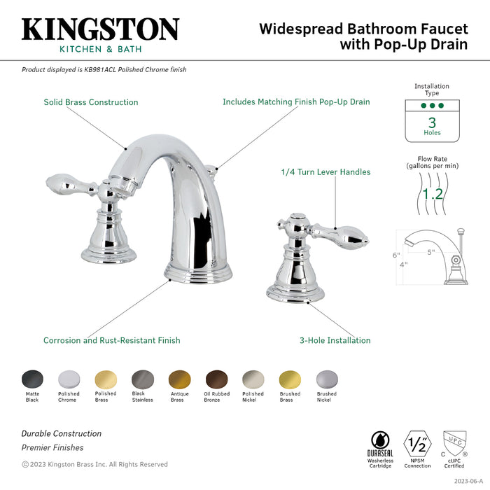 Kingston Brass KB983ACL American Classic Widespread Bathroom Faucet with Pop-Up Drain, Black Stainless