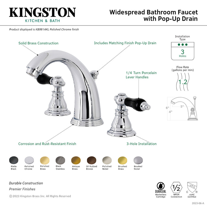 Kingston Brass KB983AKL Duchess Widespread Bathroom Faucet with Pop-Up Drain, Black Stainless