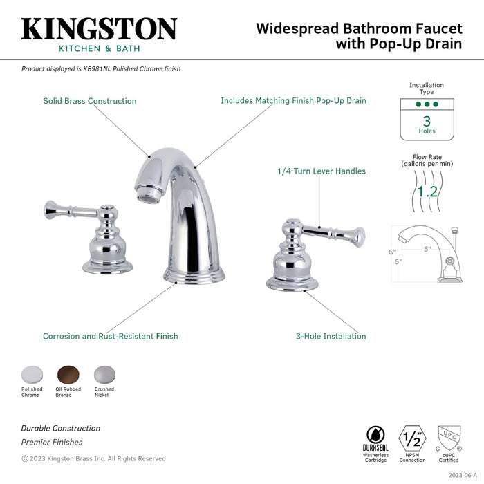 Kingston Brass KB985NL Naples Widespread Bathroom Faucet with Retail Pop-Up Drain, Oil Rubbed Bronze