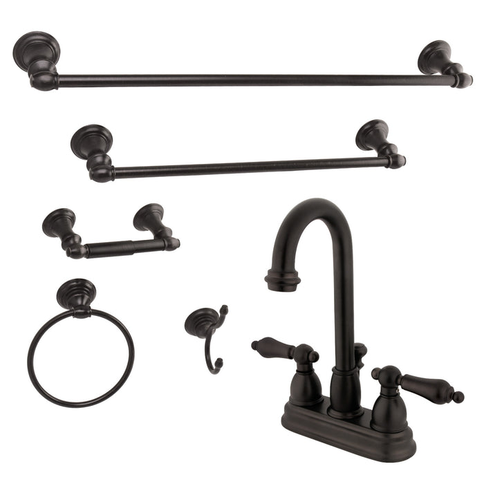 Kingston Brass KBK3615AL  Double-Handle 4" Centerset Bathroom Faucet with 5-Piece Bathroom Accessories, Oil Rubbed Bronze