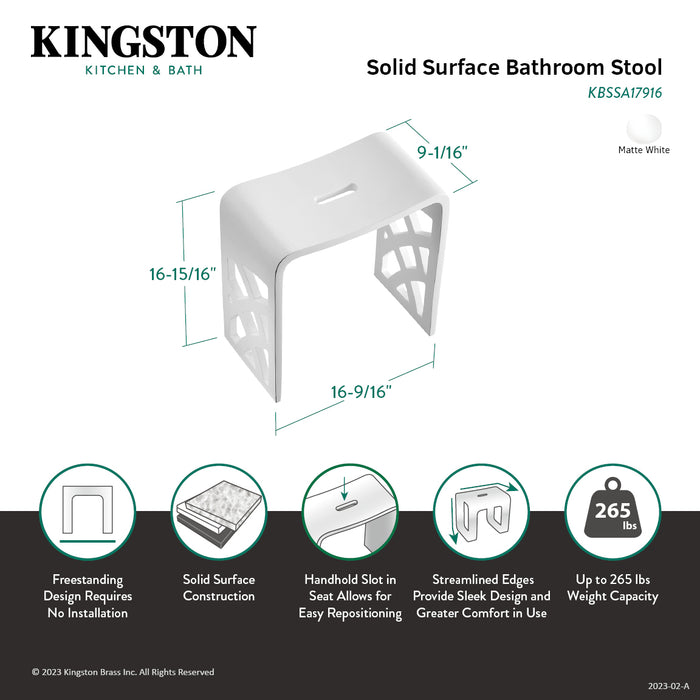Kingston Brass KBSSA17916 Descanso Solid Surface Bathroom Stool, Matte White