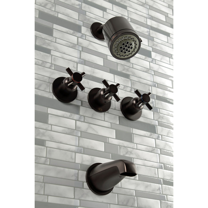Kingston Brass KBX8135DX Concord Triple-Handle Tub and Shower Faucet, Oil Rubbed Bronze