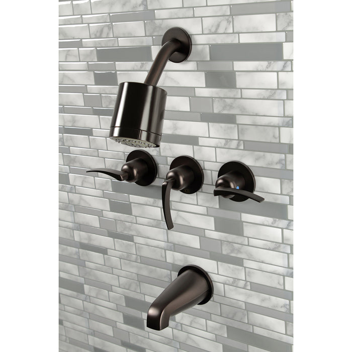 Kingston Brass KBX8135EFL Centurion Triple-Handle Tub and Shower Faucet, Oil Rubbed Bronze