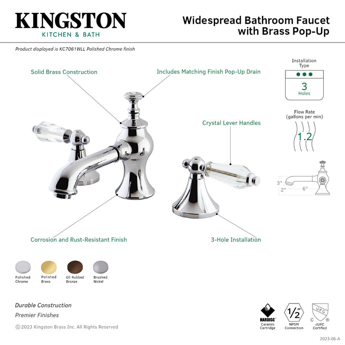 Kingston Brass KC7065WLL Wilshire Widespread Bathroom Faucet with Brass Pop-Up Drain, Oil Rubbed Bronze