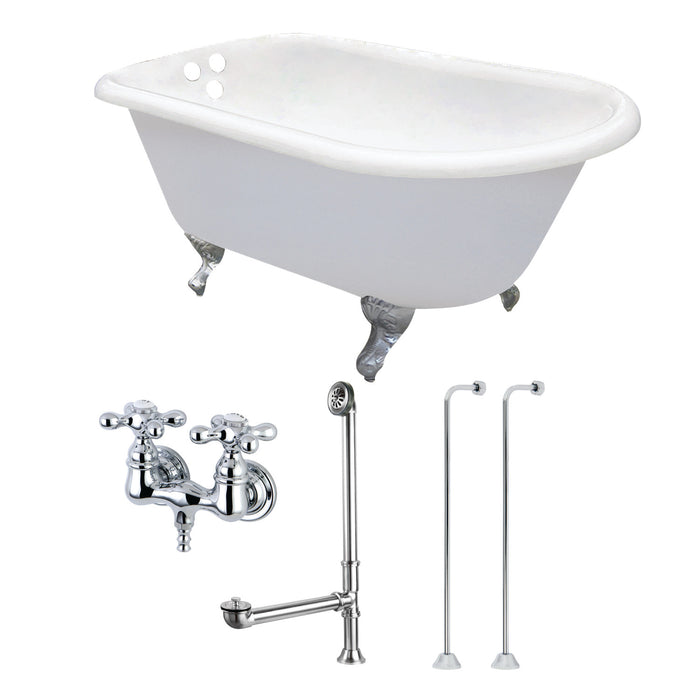 Aqua Eden KCT3D543019C1 54" Cast Iron Oval Rectangular Roll Top Clawfoot Tub with Faucet Drain and Supply Lines Combo, White/Polished Chrome