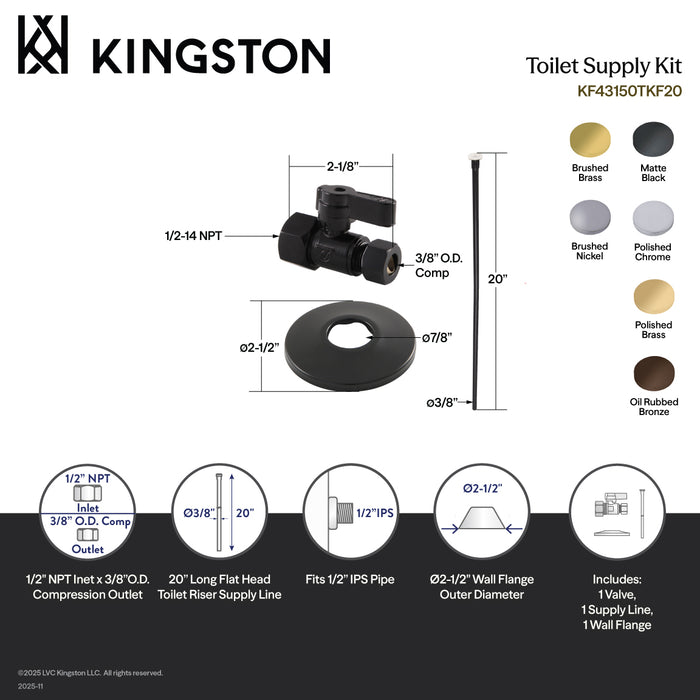 Kingston Brass KF43155TKF20 Toilet Supply Kit, 1/2" FIP x 3/8" OD Comp Straight Valve, Oil Rubbed Bronze