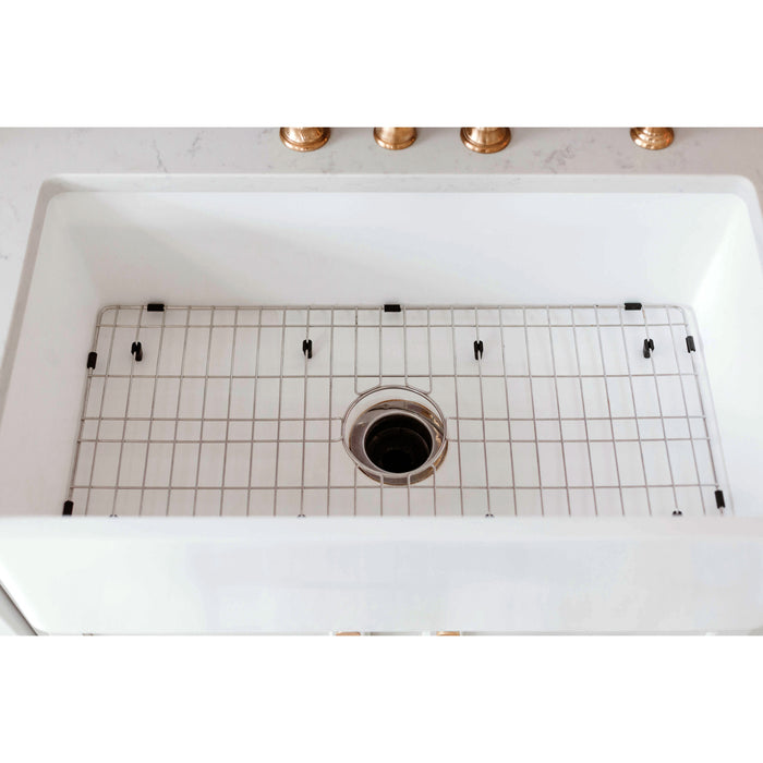 Gourmetier KGKFA331810BC 33" x 18" Farmhouse Kitchen Sink with Strainer and Grid, Matte White/Brushed