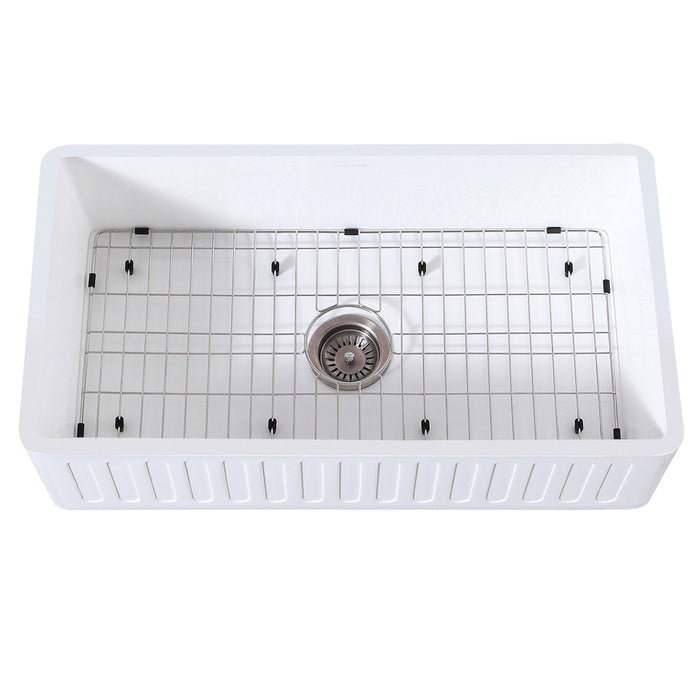 Gourmetier KGKFA361810RM 36" x 18" Farmhouse Kitchen Sink with Strainer and Grid, Matte White/Brushed